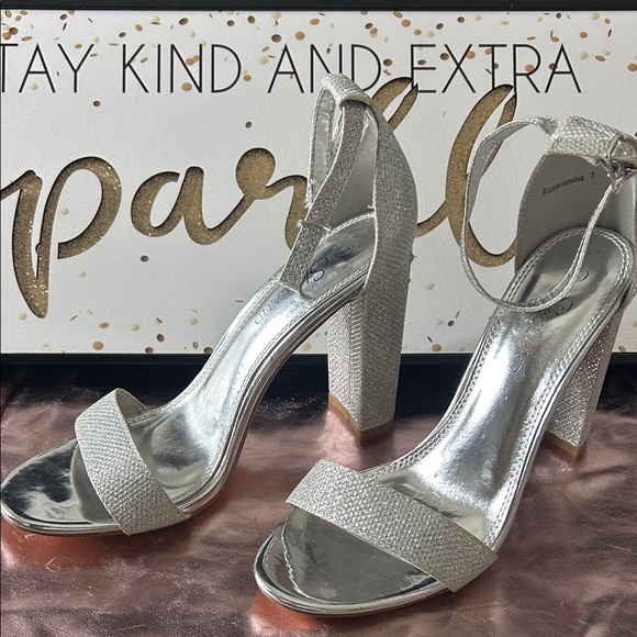 Shoeland Shoes - Chic Silver Block Heel Sandals #6209